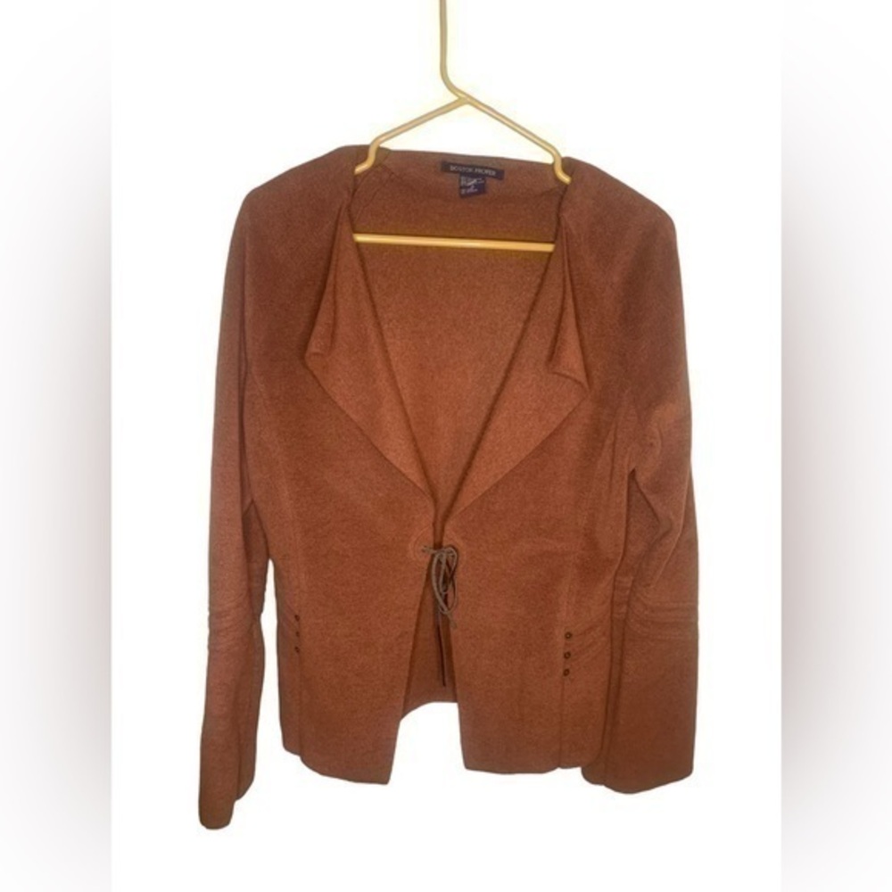 Boston Proper Brown Fleece Tie Bat Wing Jacket Size Large .